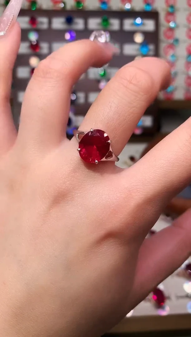 无925银典藏 轻奢 鸽血红红色系10*12银托戒指