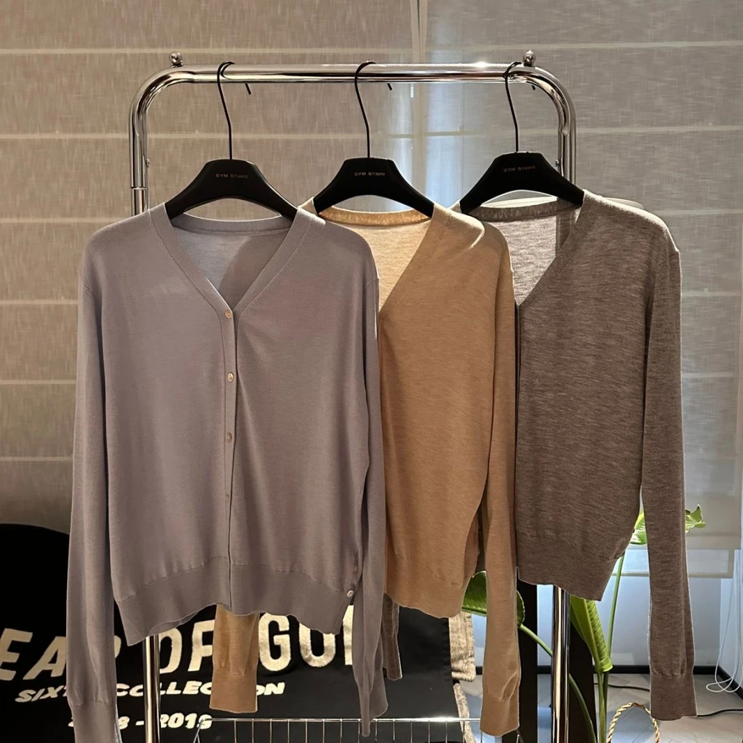 一穿秒变纸片人~显瘦长袖针织防晒小开衫韩版V领百搭气质I3-17