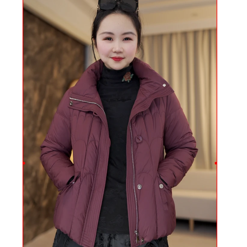 欣欣轻奢90白鹅绒保暖羽绒服短款立领宽松拉链极简风
