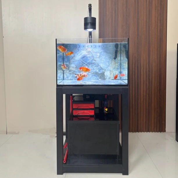 海利森60*60*40缸岩板底滤超白玻璃工业风家用办公兰寿鱼缸60方