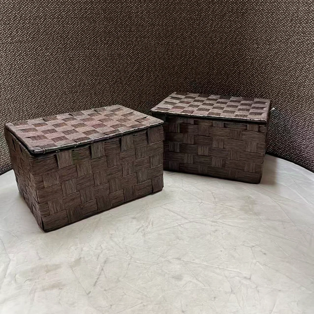 5385瑕疵款 长23宽17高14cm 家用编织收纳筐客厅桌面带盖储物篮子