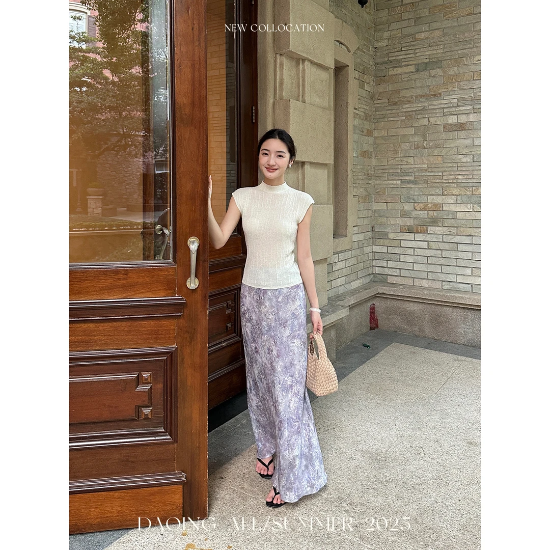 许大晴 【莫奈园 】小众设计感重工剪花紫色鱼尾半身裙D7405