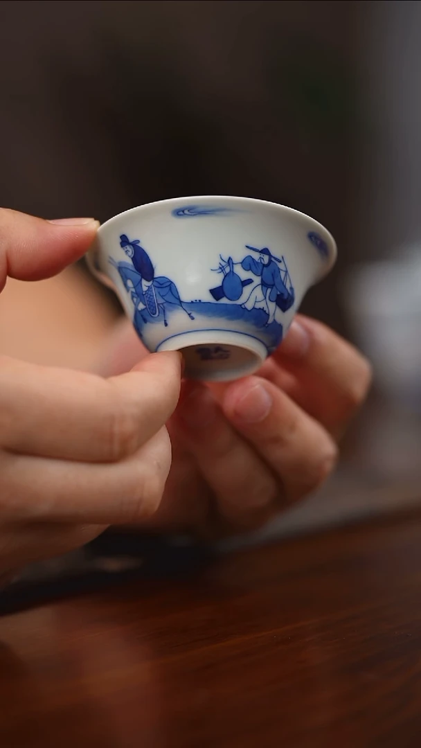天心雅器仿古人物若深杯进京赶考