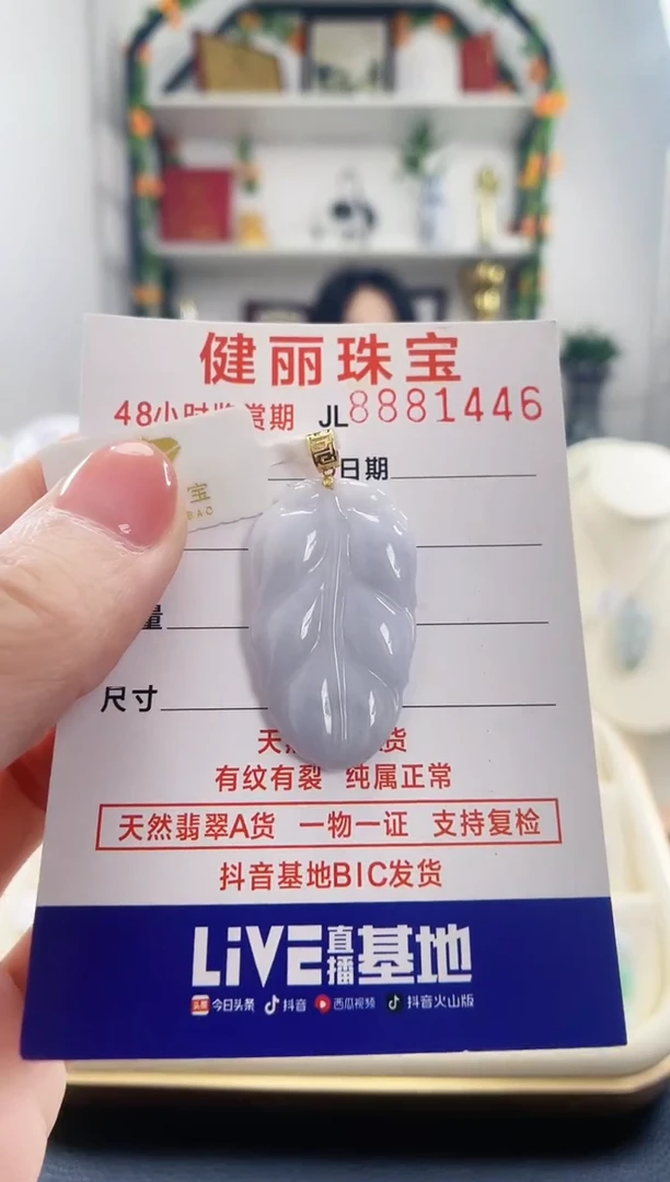 翡翠18K金镶嵌颈饰天然缅甸翡翠 叶子(一物一证)+银链