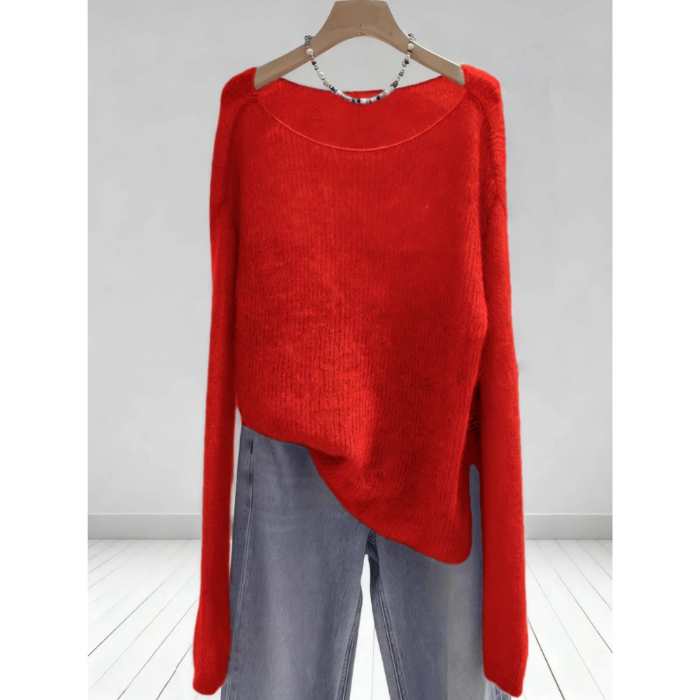 美爆了！实物太美！红色秋冬季上衣漂亮针织衫女薄款气质慵懒风毛衣