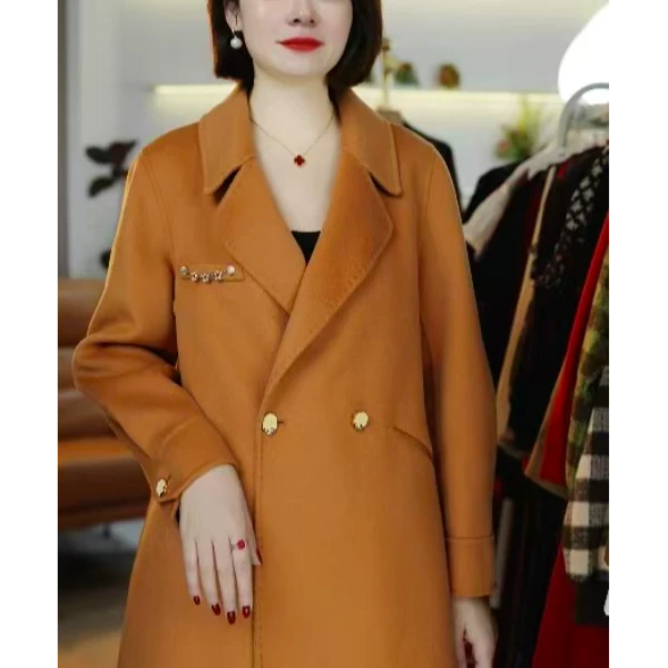 【JX3584三色羊毛大衣】WM时尚休闲大气纯色25新款双面呢秋冬外套