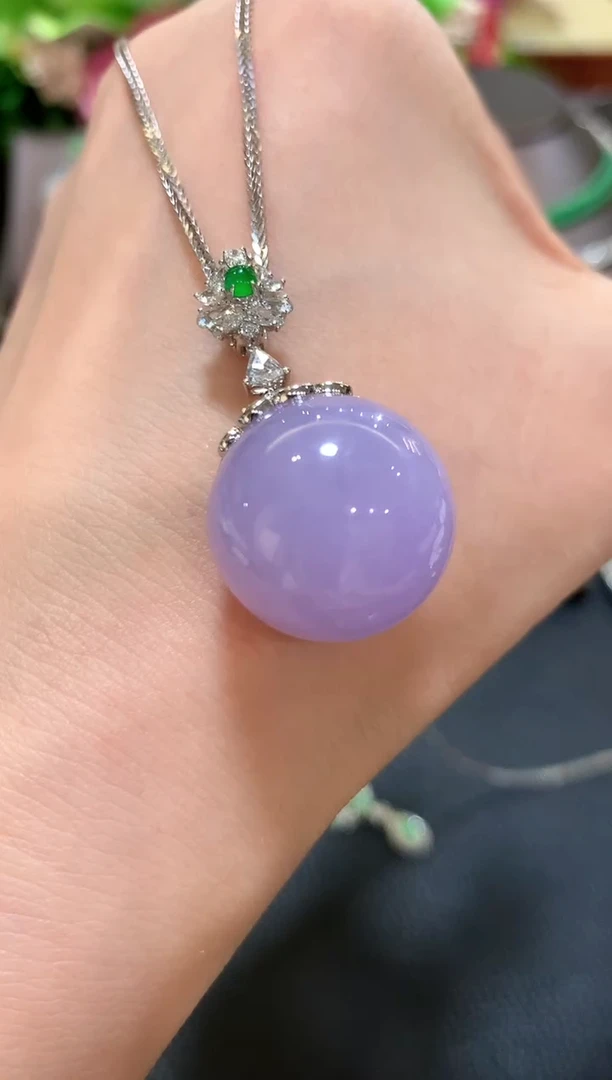 翡翠18K金镶嵌吊坠(不含链)b94 紫色有色差