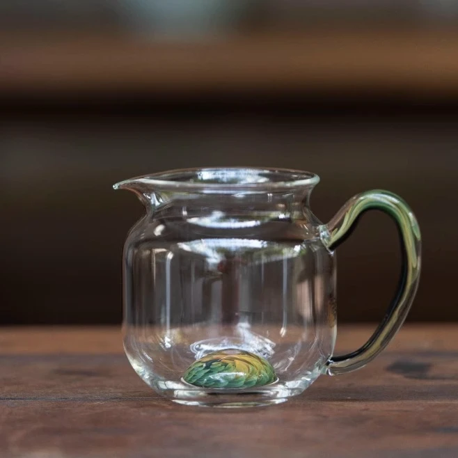 青云贮月-晶炎小圆满绿凤尾200ml小容量公道杯耐热透明泡茶手工