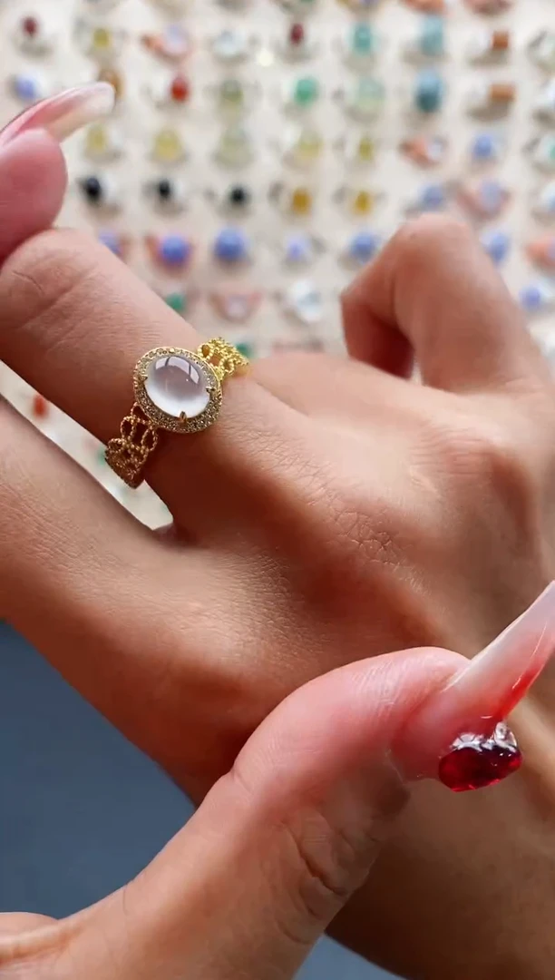 【闪购商品】翡翠戒指银S925镶嵌缅甸天然A货翡翠222 6+1