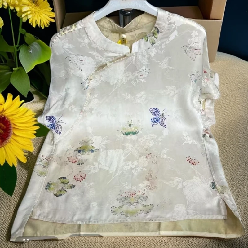 661【夏荷】国风新中式四经绞萝提花时尚夏季女式短袖上衣小衫