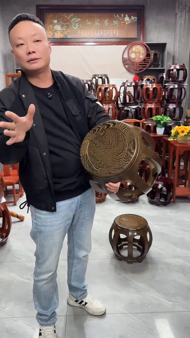 鸡翅木类家具鸡翅木大号鼓凳一对2条