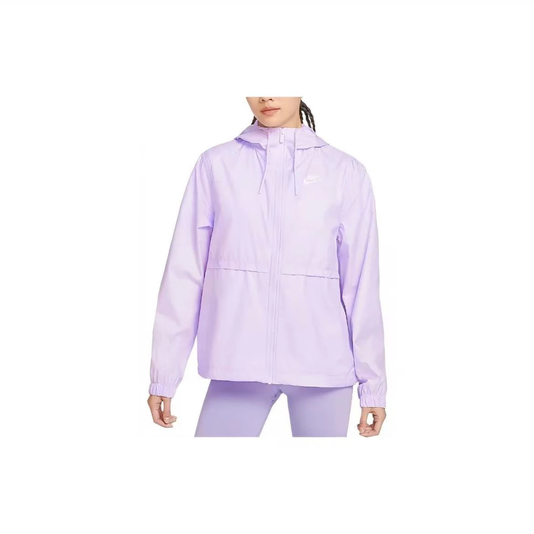 Nike纯色连帽可调节腰部梭织休闲夹克外套女款薄雾紫DM6180-511