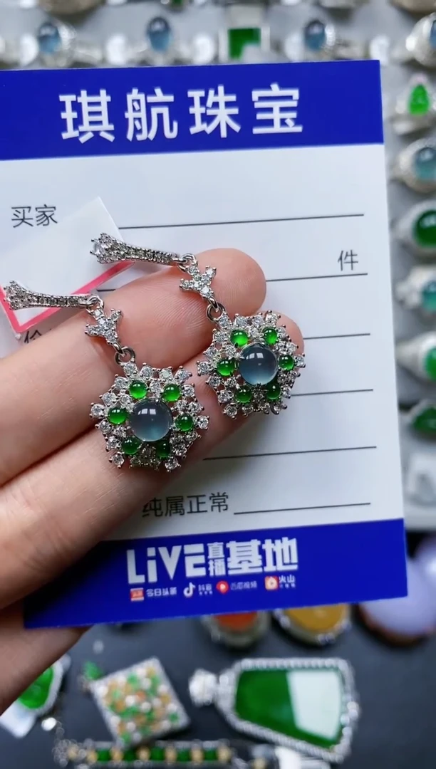 【闪购商品】翡翠耳饰银S925镶嵌0627