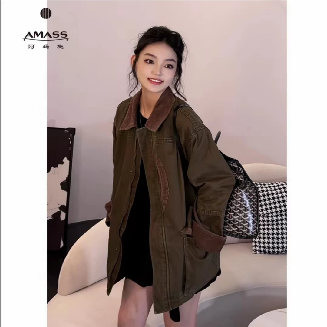AMASS/阿玛施早秋新款百搭复古宽松时尚休闲翻领牛仔外套540050