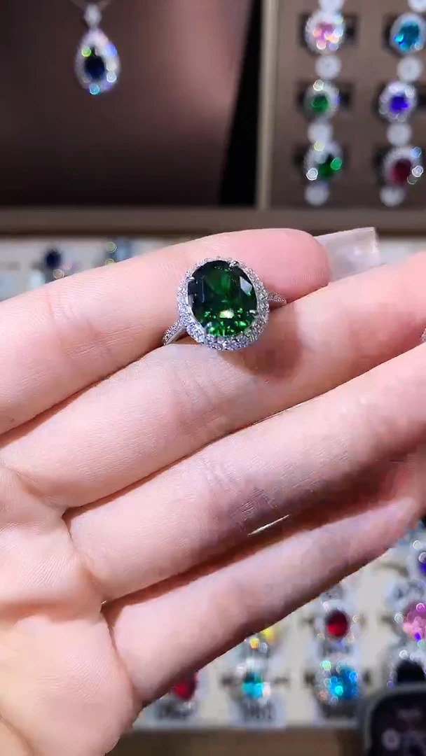 无925银莎弗莱绿色戒指