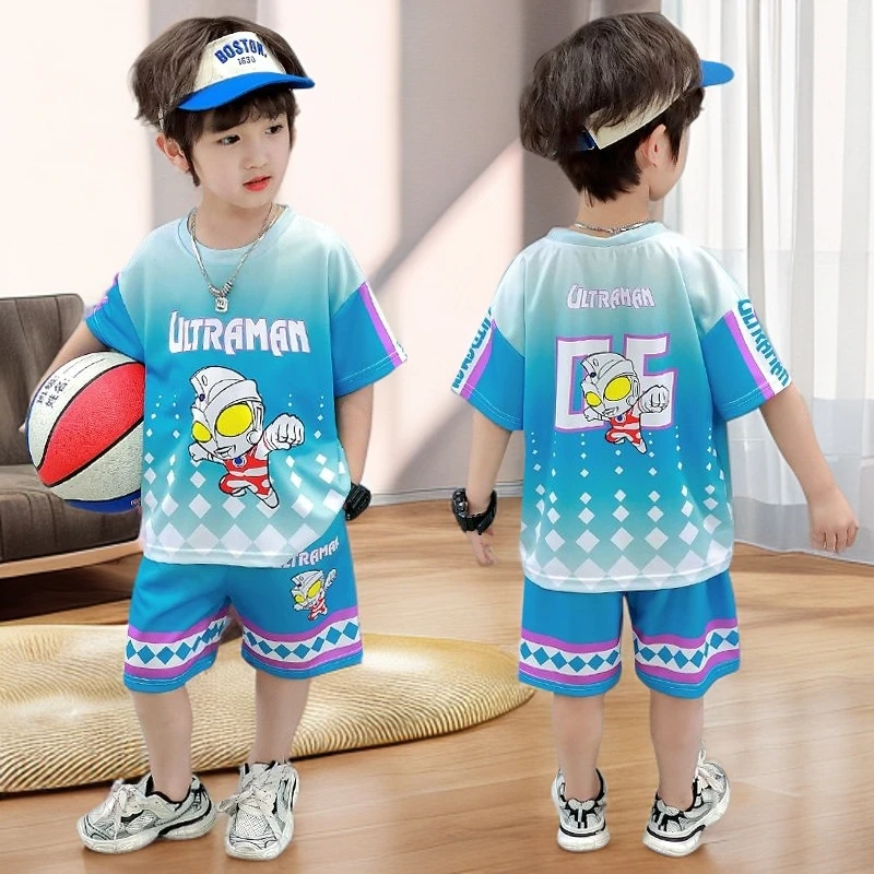 男童卡通夏装套装潮奥特曼男童短裤套装 6-12岁凉感透气男童套装