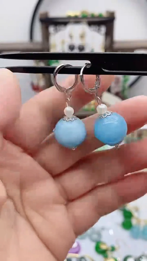 银S925镶嵌耳饰海蓝宝石195