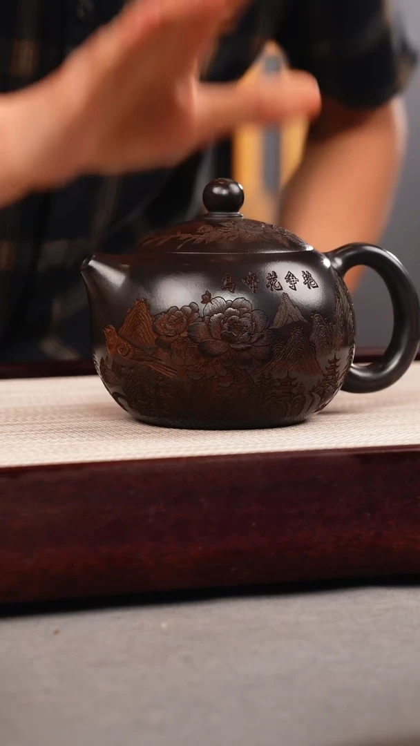 茶壶紫砂石黄 西施 牡丹