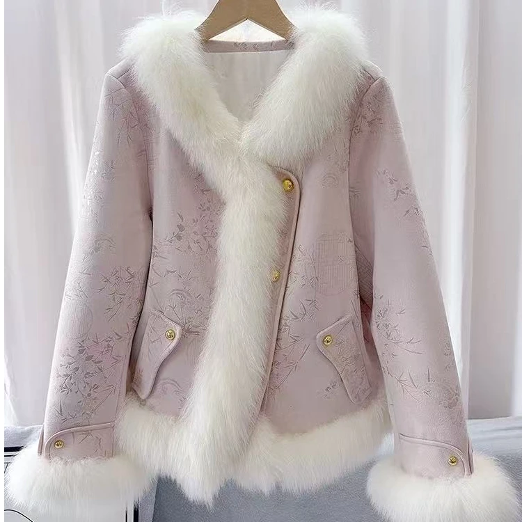 DOUSHEHUI   国风狐狸毛麂皮绒皮草服饰外套