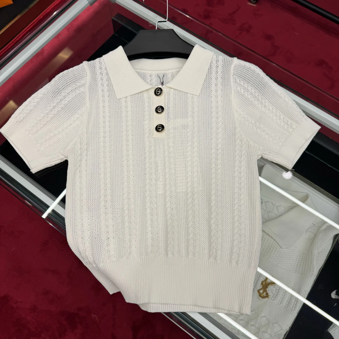 时尚休闲简约百搭夏季翻领套头气质夏季女装毛针织衫#6028