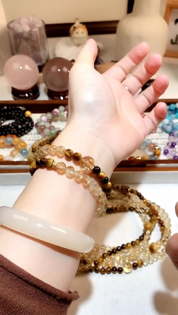 未镶嵌手链水晶黄塔晶黄虎diy双圈手串 多样性发一