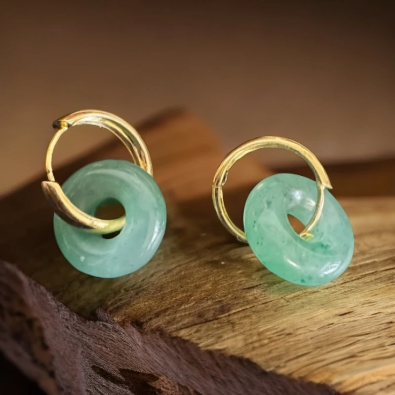 独龙玉 18k金镶嵌 耳饰