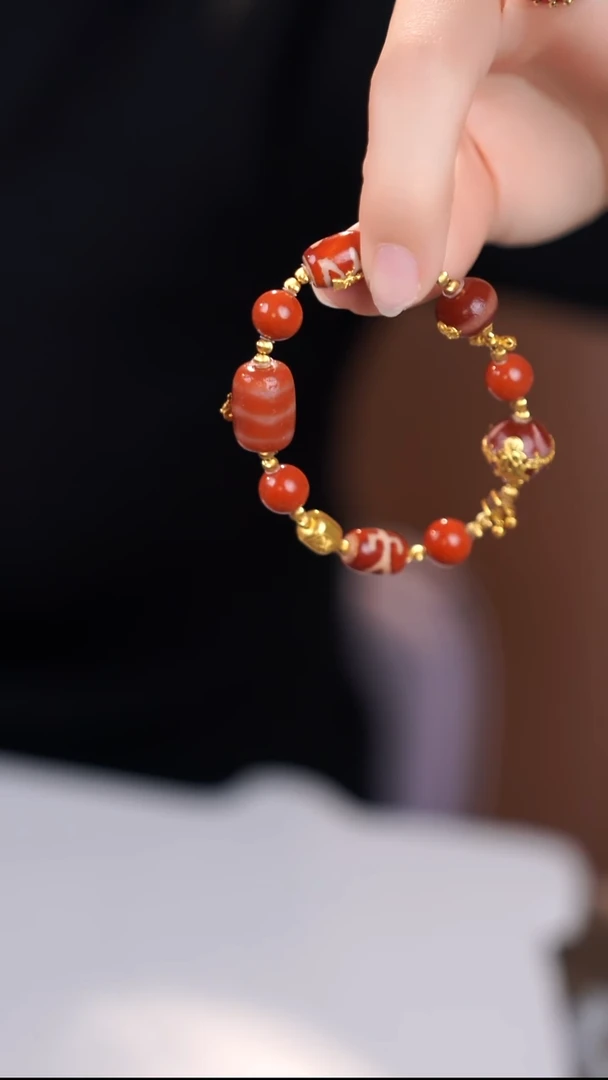 18K金镶嵌手链南红玛瑙@