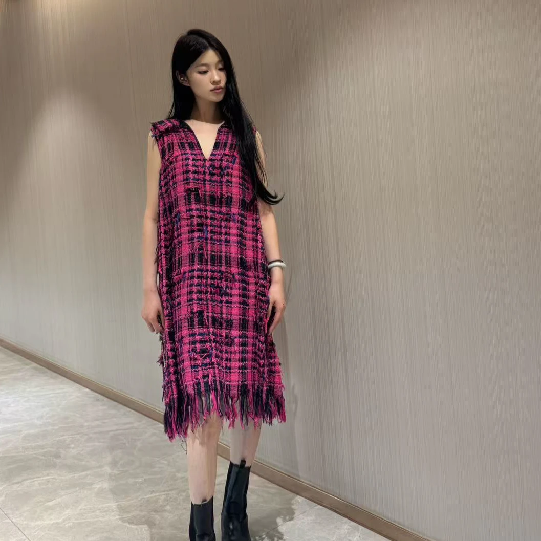 95新 Chanel/香奈儿 黑粉软昵连衣裙/f38/编号5039