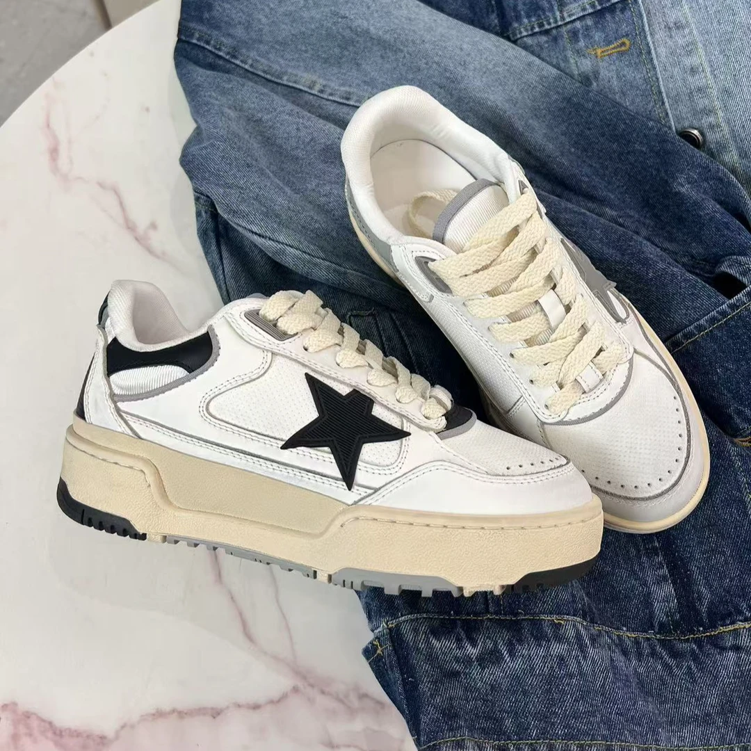 真皮厚底小白鞋休闲厚底星星板鞋