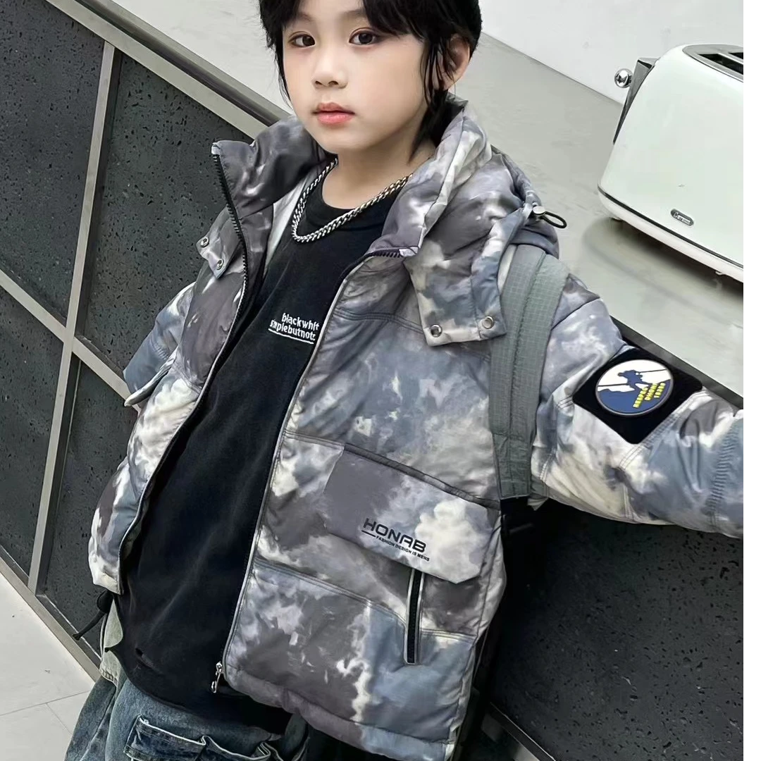 【酷男孩】儿童冬款迷彩中大童连帽百搭潮流羽绒服8636