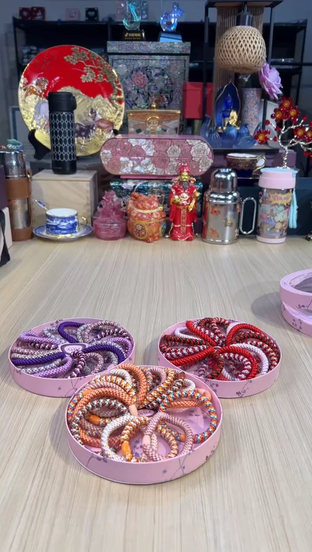 71粉色圆形发圈-橙红紫