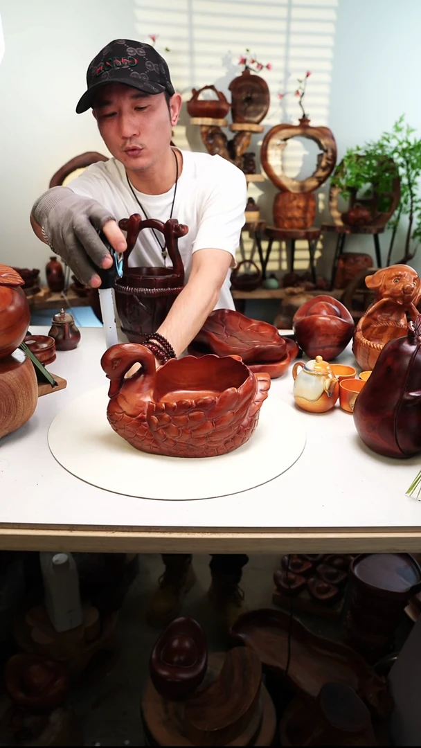 木香樟木摆件/天鹅果盘