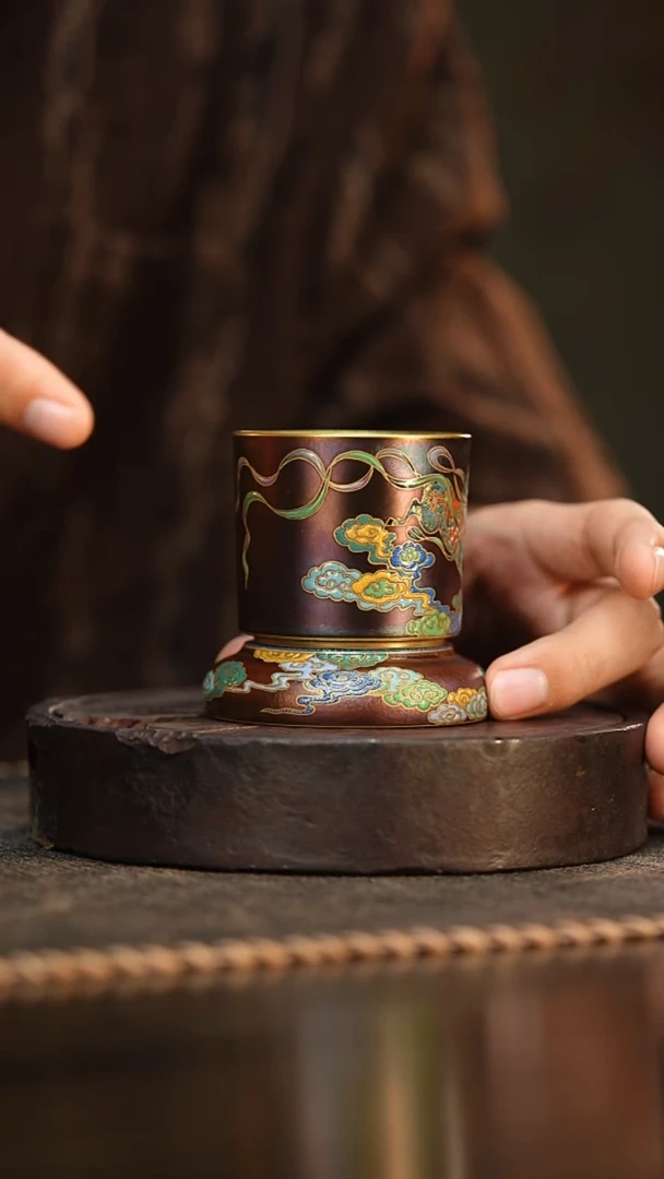 67柴房陶瓷柴烧珐琅彩窑宝主人杯套组