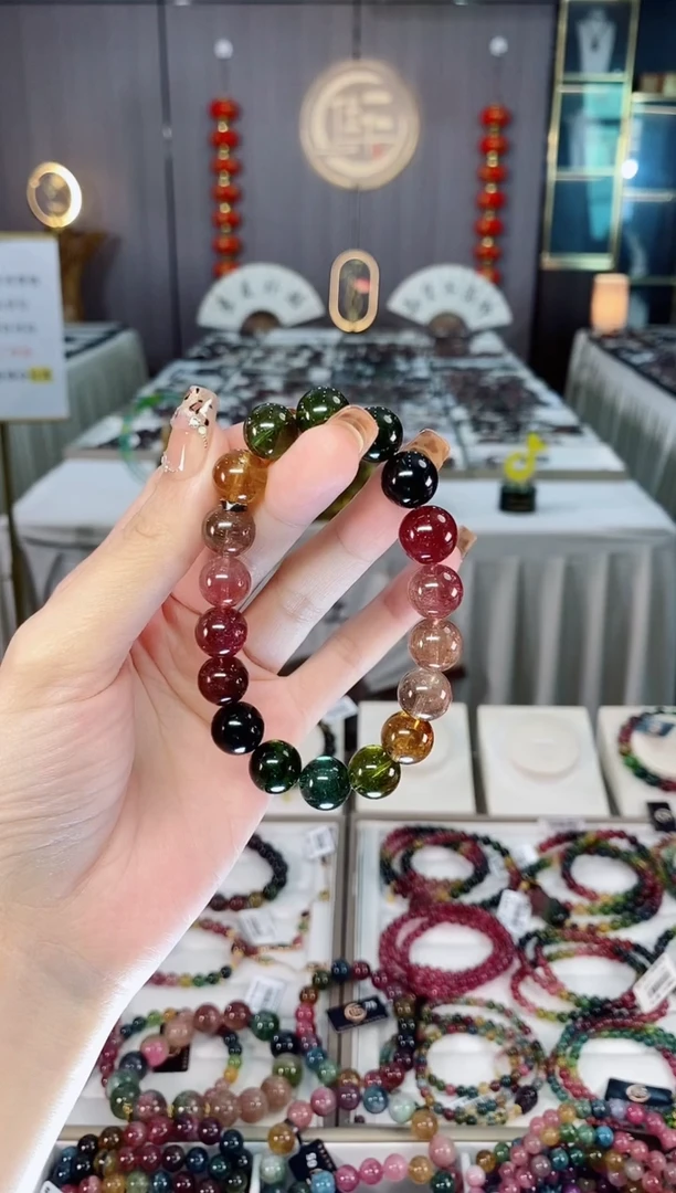 未镶嵌老矿碧玺色标彩虹高透单圈手串11mm+碧玺dan多样性发货一条