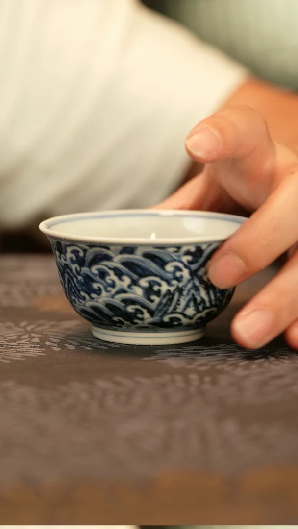 仿明青花江崖海水撇口杯