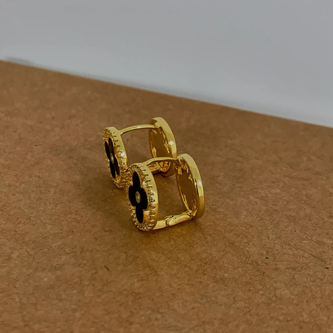 铜合金耳饰 韩系轻奢高级滴油花朵双面戴耳环耳扣