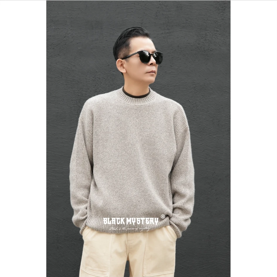 【BlackMystery】墨尔本 秋冬时尚保暖双色纱线绵羊毛圆领毛衣 8014