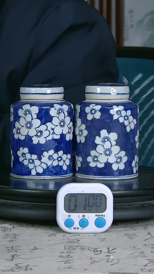 陶养****哥青花精绘花卉图罐一对