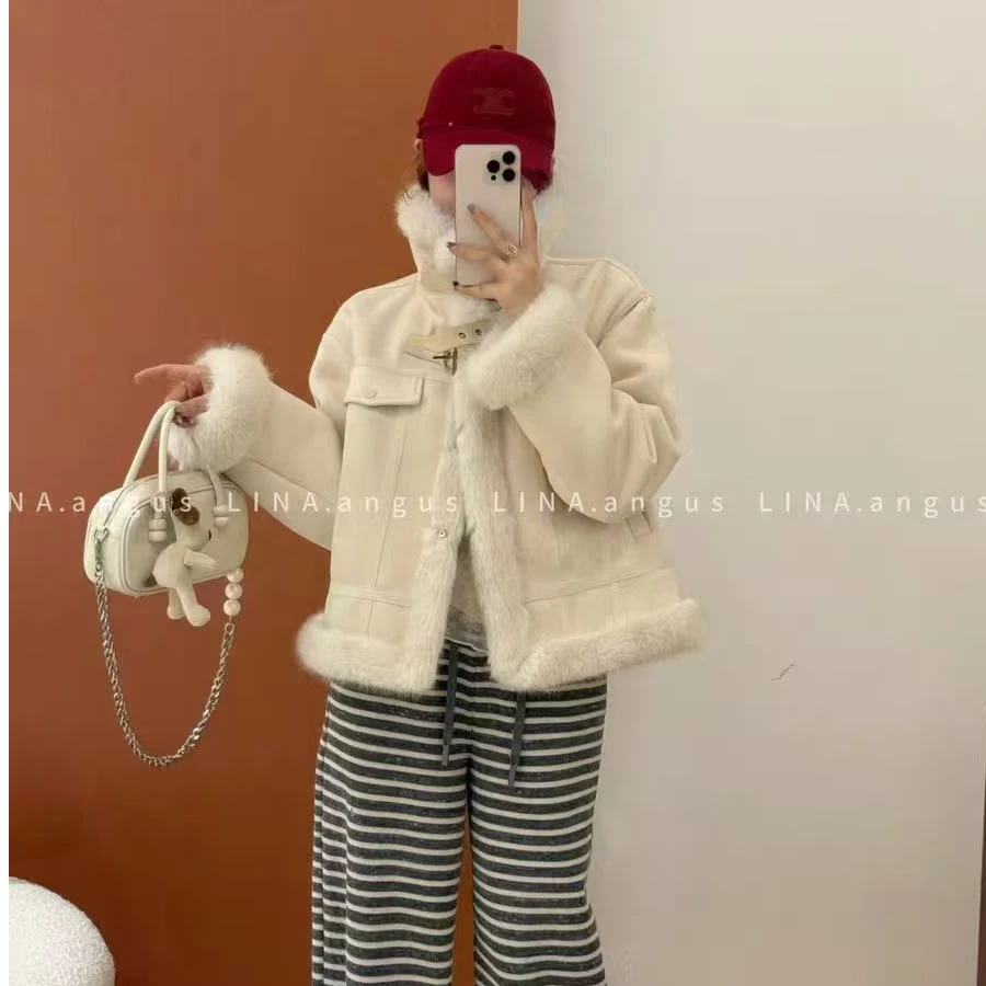 2025冬季设计感机车鹿皮绒外套