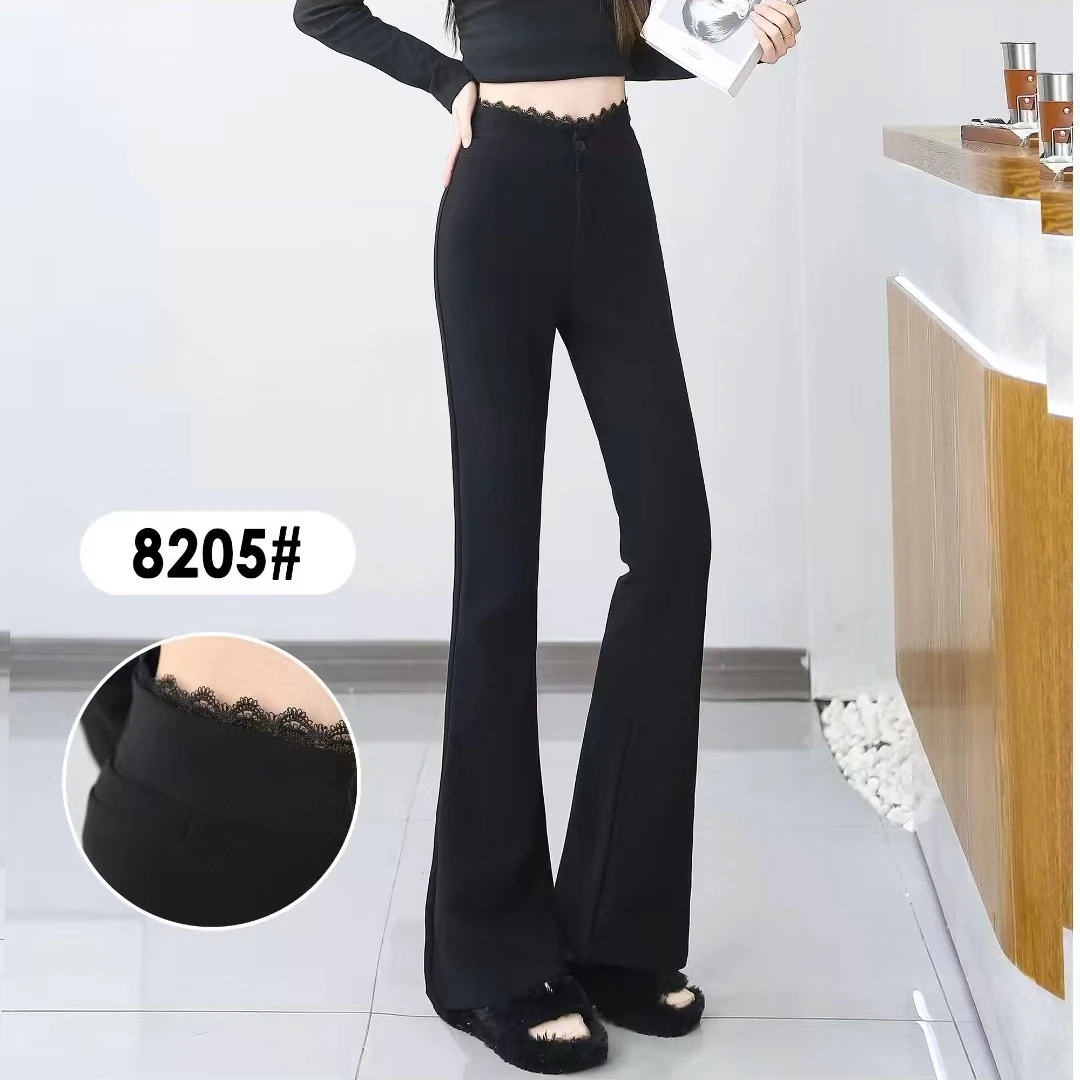 【娜姐家】8025#秋款时尚拼接蕾丝腰显瘦女神微喇裤