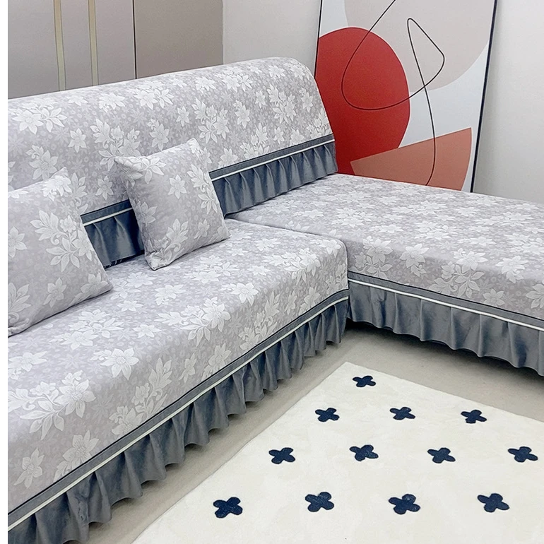 四季通用防滑加厚全盖雪尼尔沙发垫高档耐磨可机洗简约裙边设计