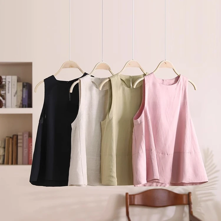 1211夏韩版纯棉吊带女2025莱赛尔文艺韩系慵懒休闲无袖衬衫T上衣