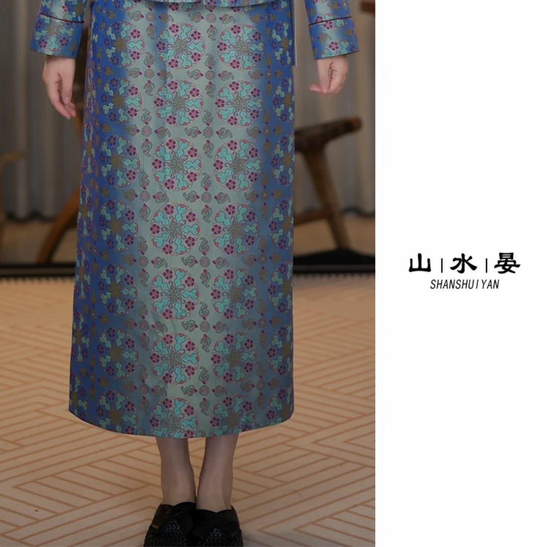 中式满分桑蚕丝蜀锦半裙女士复古民族风洋气时尚休闲减龄HYM5015