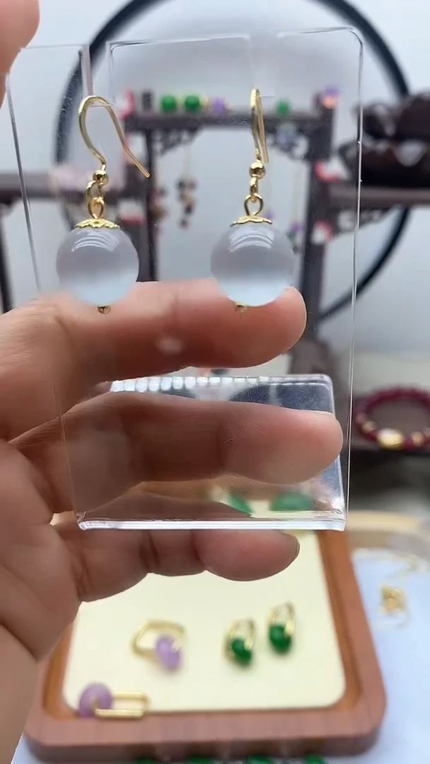 【闪购商品】玛瑙/玉髓耳饰银S925镀金镶嵌34