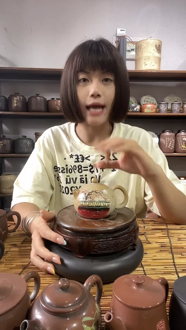 9建水紫陶手工乐烧白泥彩绘壶