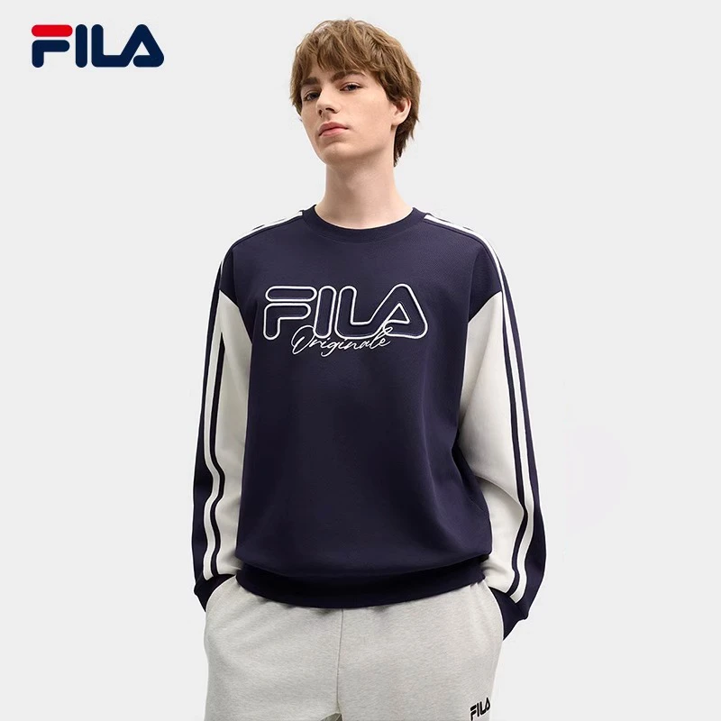 FILA斐乐男子套头衫2025春新款LOGO拼色卫衣宽松上衣F11M519202F