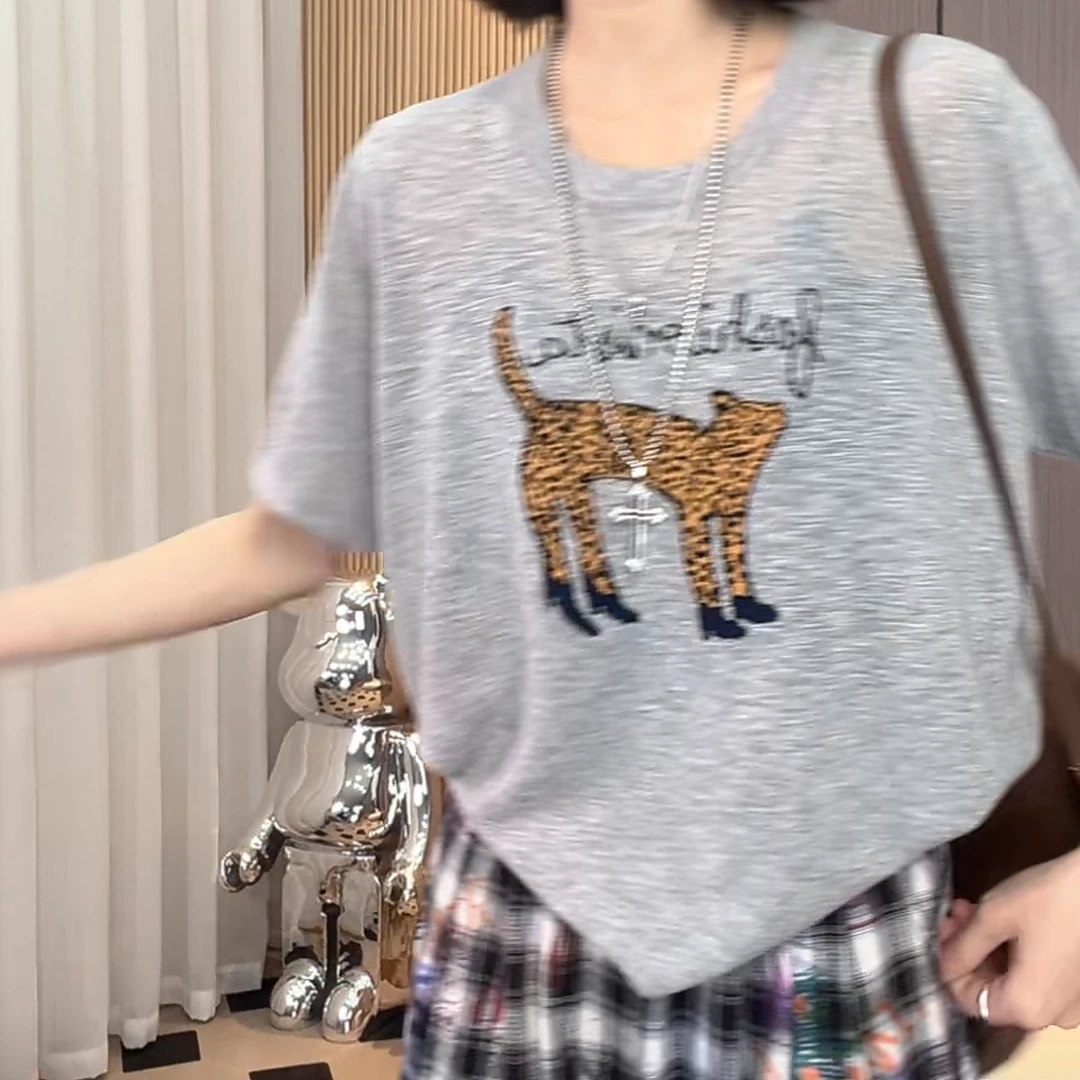 韩版休闲百搭时髦小众设计显瘦短袖2025夏季新款设计感减龄上衣