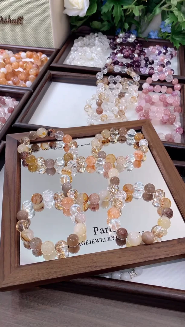 未镶嵌手链水晶金箔胶花奶茶月光胶花白水多宝 D-J043-4