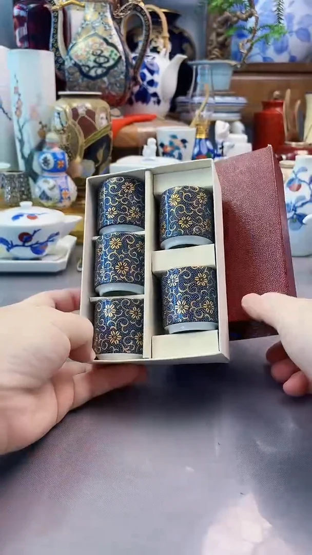 瓷片九谷青粒杯五件套