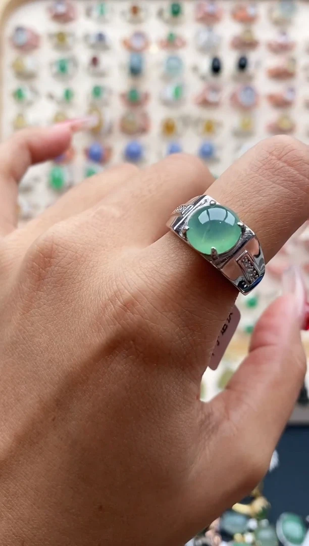 【闪购商品】翡翠戒指银S925镶嵌缅甸天然A货翡翠111 1+4